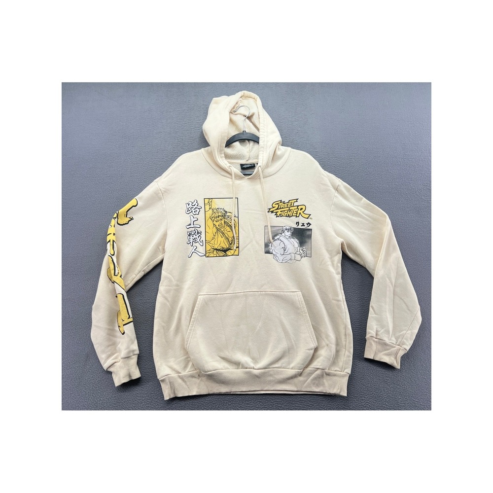 Street Fighter Ryu Graphic Hoodie Cream Mens Large Japanese Kanji Manga Pullover